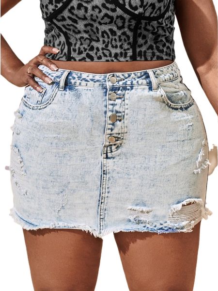 

sxy plus high waist ripped raw trim denim skirt b0do#, Black