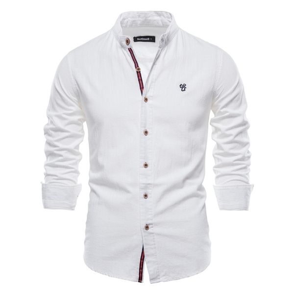 

aiopeson spring cotton social shirt men solid color long sleeve for lapel casual 's s 220322, White;black