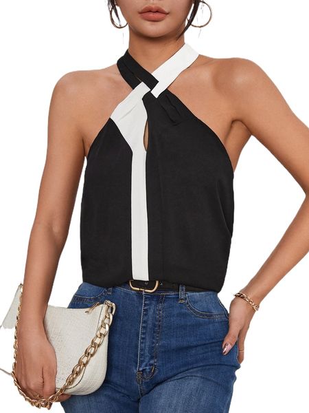 

two tone keyhole back halter 43z1#, White