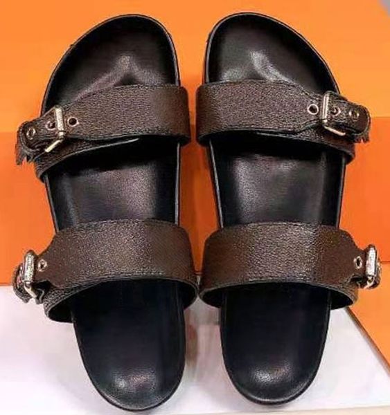 

slippers bom dia flat mule 1a3r5m cool effortlessly stylish slides 2 straps with adjusted gold buckles women men summer shoes, Black
