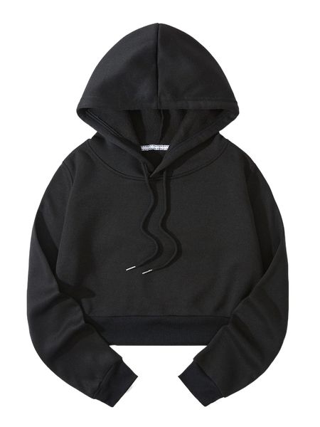 

thermal lined c.rop d.rawstring hoodie o9pm#, Black