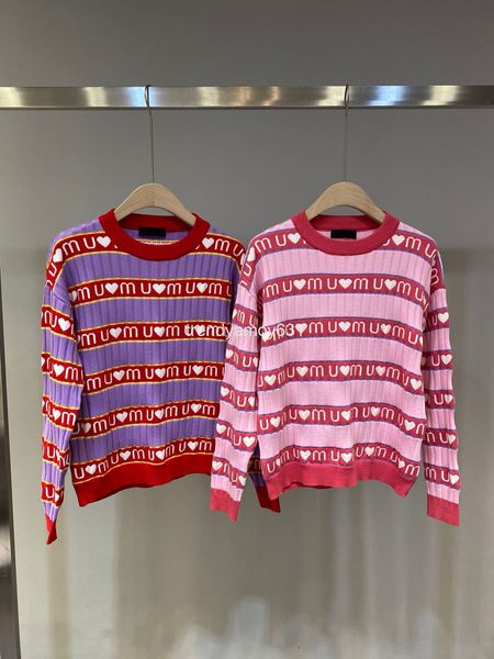 

women's knits & tees miu home winter women's wear sweet color matching stripe letter pit knitted round neck sweater slim fit top, White