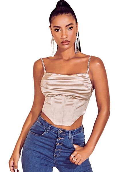 

bae rhinestone ruched asymmetrical hem cami k5kz#, White