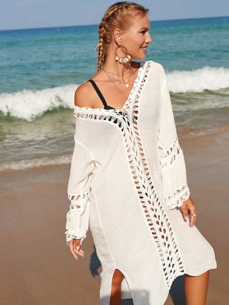 

open stitch trim split cover up t2gq#, White;black