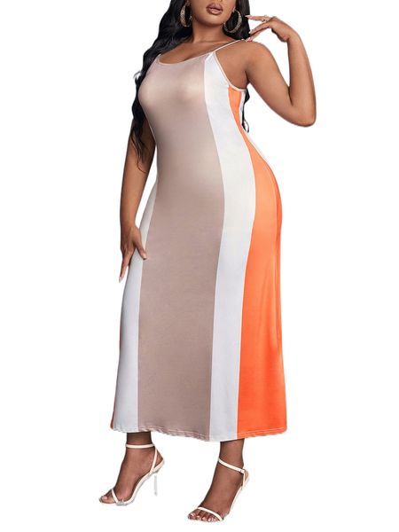 

sxy plus colorblock cami dress i4l6#, Black