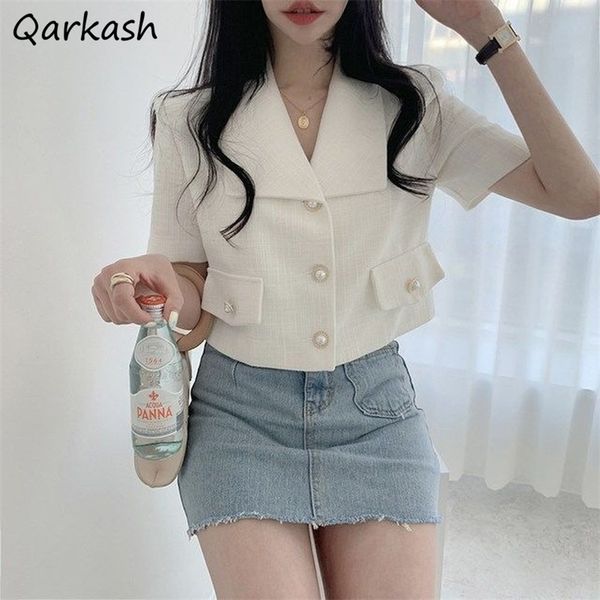 

blazers women crop outerwear summer elegant buttons sweet princess notched collar short sleeve solid girls clothing retro korean 220627, White;black