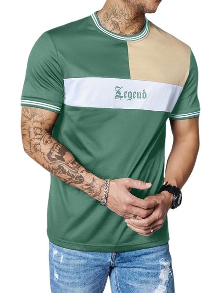 

men color block letter graphic contrast trim tee a9lx#, White;black