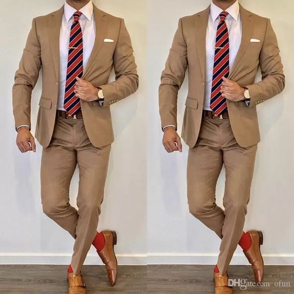 

brown weddingtuxedos 2019 notche lapel slim fit back vent groomsmen mens suits 2 piece suit jacket pants, Black;gray