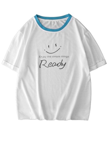 

men slogan & expression print contrast binding tee t8sa#, White;black