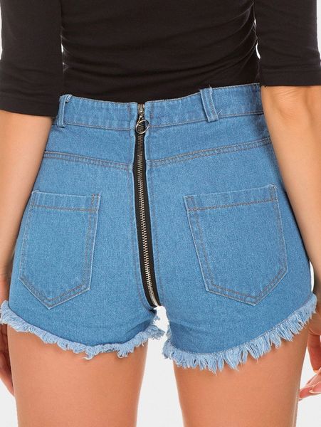 

button fly zip back ripped raw cut denim shorts 46ik#, White;black