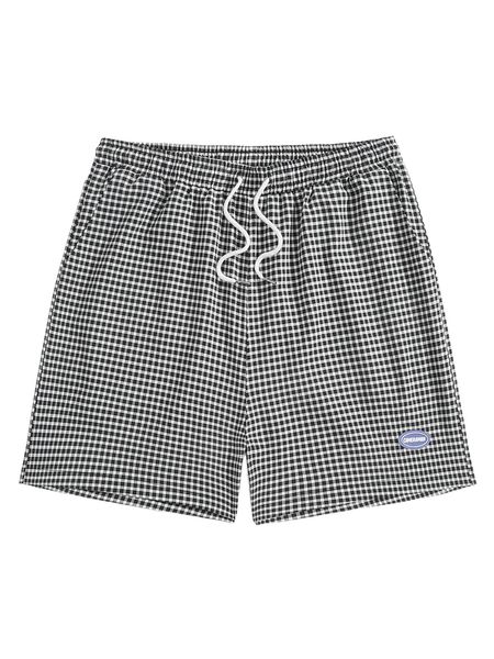 

romwe guys gingham letter patched shorts v8je#, White;black