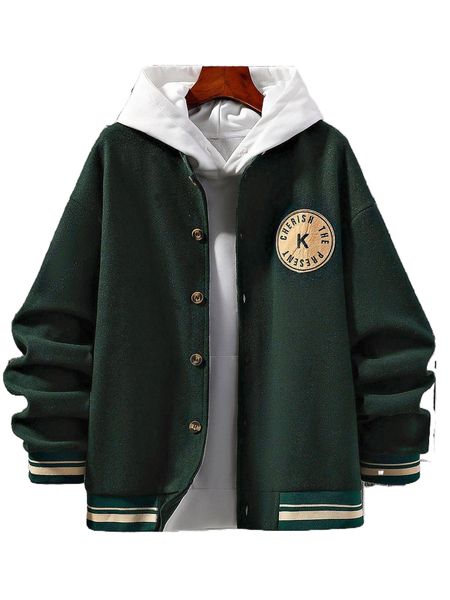 

men 1pc slogan embroidery drop shoulder jacket b9yw#, Black;brown