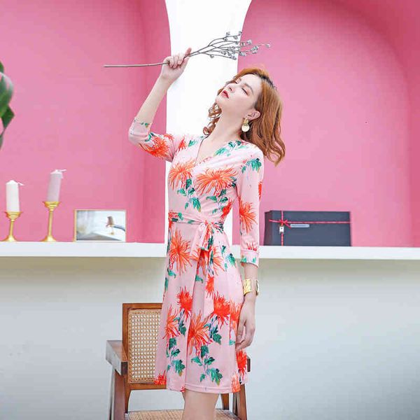 

casual dresses wrap skirt summer pink daisy print dress slim and gentle, Black;gray