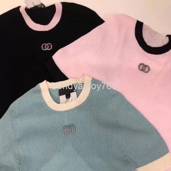 

women's sweaters temperament small fragrance color matching short sleeve sweater women's summer slim letter embroidery thin top, White;black