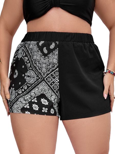 

plus paisley scarf print shorts t0rd#, Black