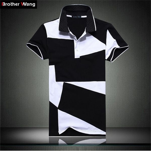 

casual polo shirt male summer fashion men's black and white stitching cotton short polo-sleeved polo shirt slim men 5xl 6xl 220402, White;black
