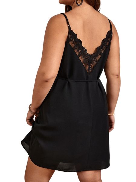 

plus contrast lace cami dress g3vc#, Black