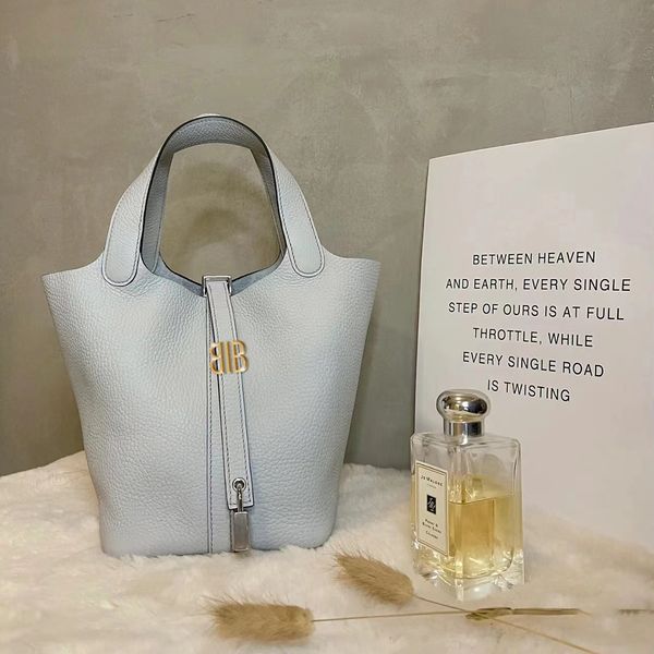 

grail blue 18cm vegetable basket bucket h bag classic brand luxury bag genuine leather fashion