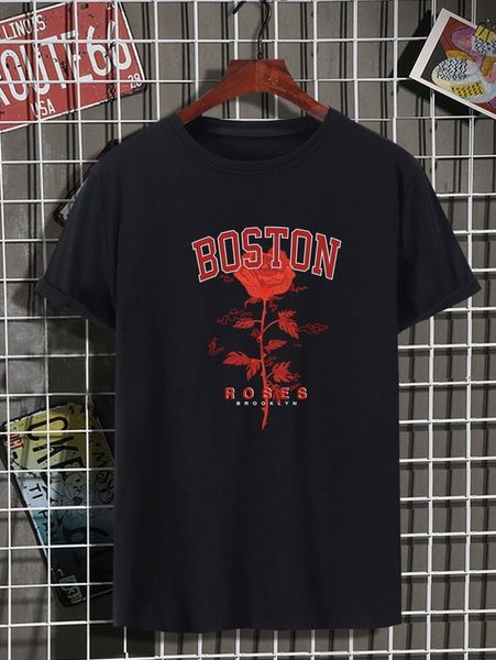 

men floral & letter graphic tee d07y#, White;black