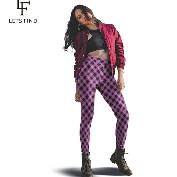 

letsfind new print leggings plus size plaid printing fashion women high waist women leggings 201014, Black