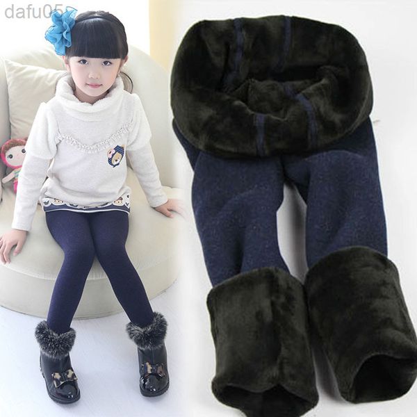 

2018 new winter girls warm thick warm leggings children pants children elastic waist colorful plus velvet leggings pants plush l220808, Blue
