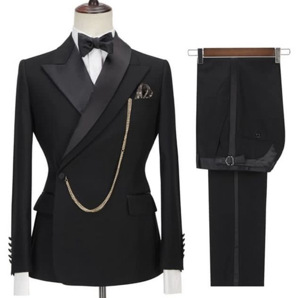 2022 Tuxedos de casamento preto elegante Groom Wear Mens Suits Slim Fit Fit Peaked Lapel Prom Bestman Groomsmen Designs Blazer
