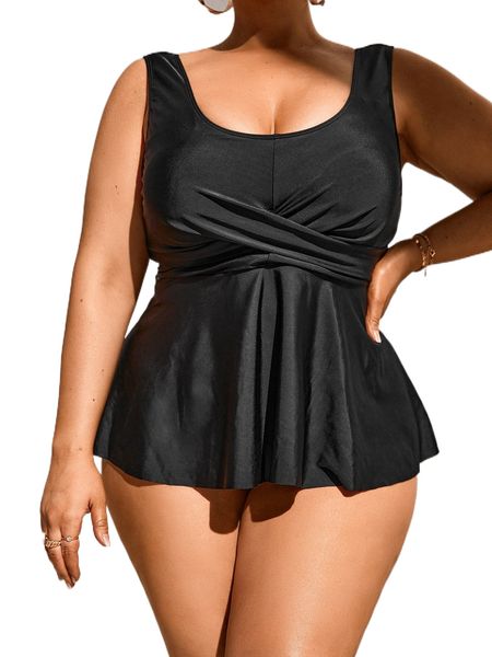 

plus wrap cross tankini r8hw#, White;black