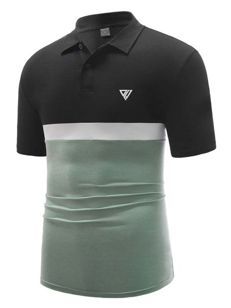 

men geo print colorblock polo shirt g2mf#, White;black