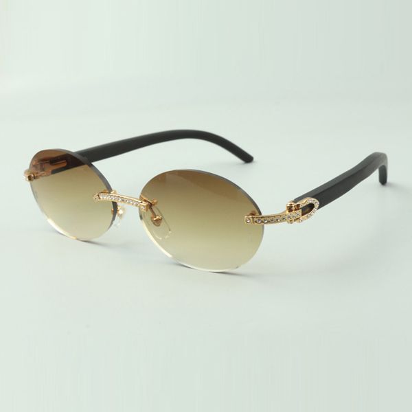 

small diamond sets sunglasses 8100903-b with black wooden arms and 58mm oval lenses, White;black