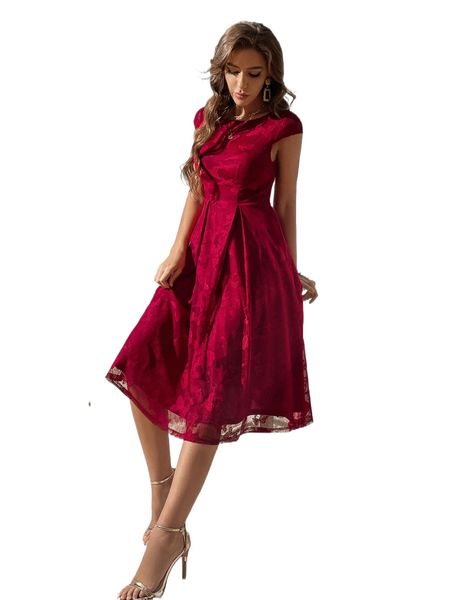 

fold pleated cap sleeve dress z1r5#, Black;gray
