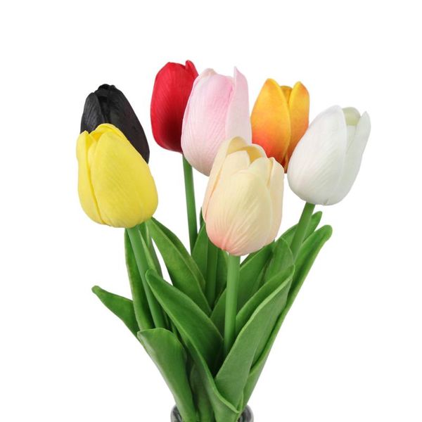 Fiori decorativi Ghirlande Tulipano Ramo di fiori artificiali PU Tulipas Flor Bouquet Tocco reale Falso per la decorazione della tavola di casa di nozze DecorD