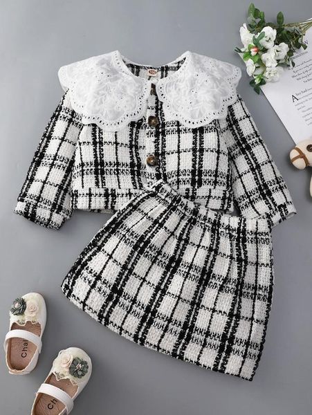 

toddler girls plaid print eyelet embroidery & skirt she, White