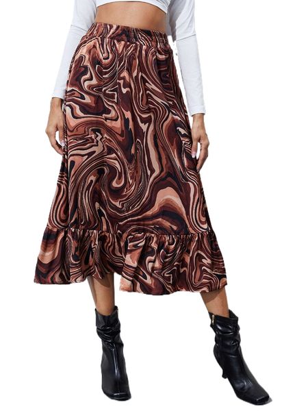

ruffle hem marbled skirt p1ri#, Black