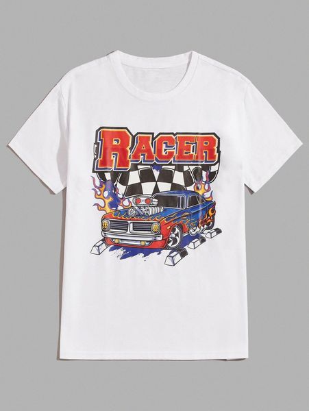 

romwe x catsneeze guys letter car graphic tee r5d5#, White;black