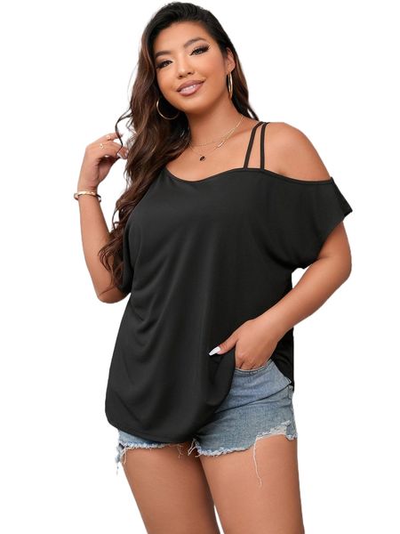 

plus asymmetrical neck dolman sleeve tee 21al#, Black