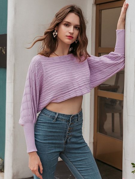 

simplee batwing sleeve crop sweater 10qn#, White;black