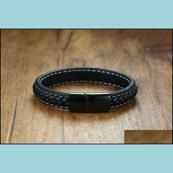 

genuine leather bracelet for men name custom engraved logo masonic friend gift link chain drop delivery 2021 bracelets jewelry x8lr0, Black