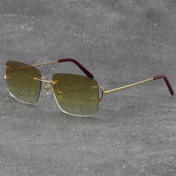 

new with c decoration wire t8300816 rimless metal sunglasses man woman brand glasses luxury large square eyewear brown 258t, White;black