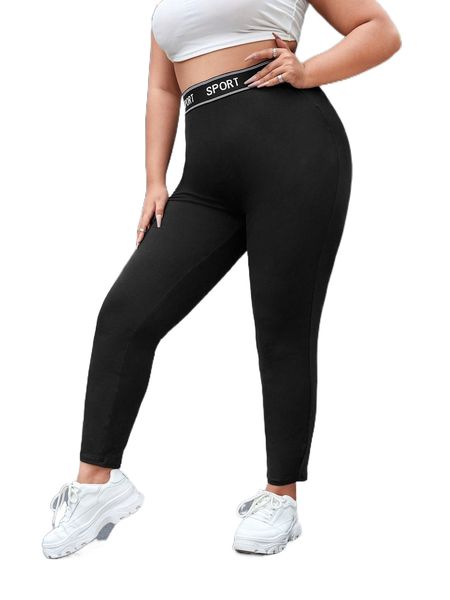 

plus letter tape high waist leggings b5eo#, Black