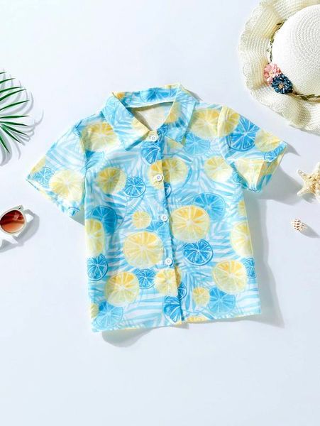 

toddler girls lemon print button front shirt she, White;black