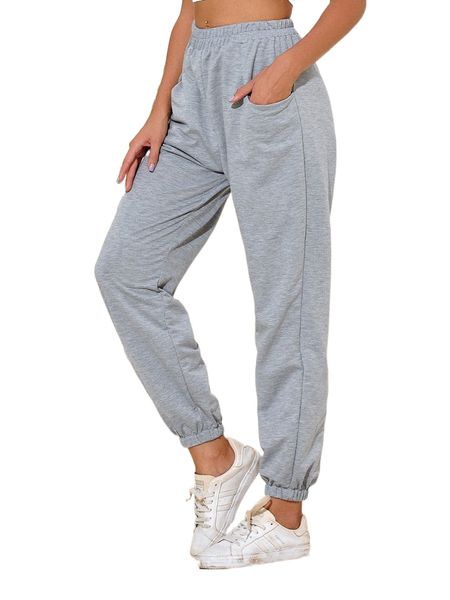 

solid elastic waist sweatpants q6tf#, Black;white