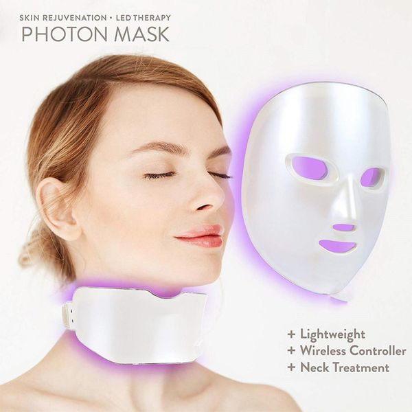 Máquina de beleza de cor de fótons multi -fótons PDT LED elétrico de silicone 7 terapia de luz colorida LED Máscara de tratamento facial e pescoço de tratamento de cuidados com a pele