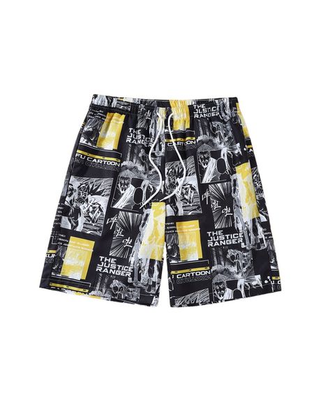 

men random comic and slogan graphic shorts 38mt#, White;black