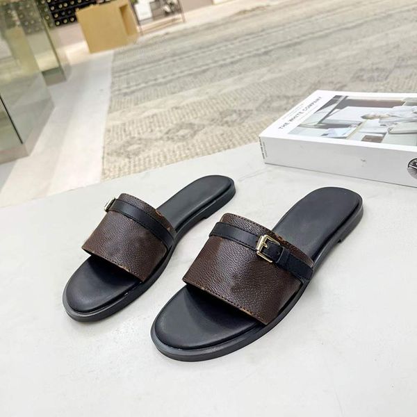 

women slides flats slipper fur lock it mules leather slides designer mink flat slippers sandals flip flops good quality with box 35-42 no372, Black
