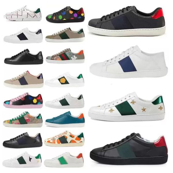 

2022 luxurys designers mens italy bee casual shoes women white flat leather shoe green red stripe embroidered tiger snake couples trainers d, Black
