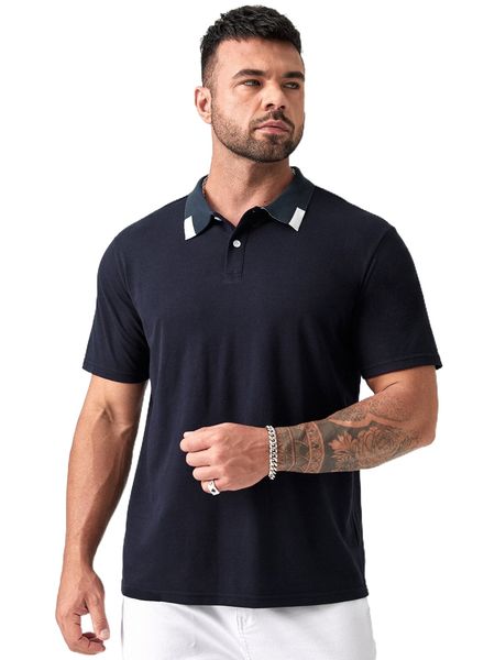 

extended sizes men contrast collar polo shirt i3xh#, White;black