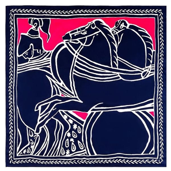 

manual hand rolled twill silk scarf women soldier horse printing fashion square scarves echarpes foulards femme wrap bandana hijab261o, Blue;gray