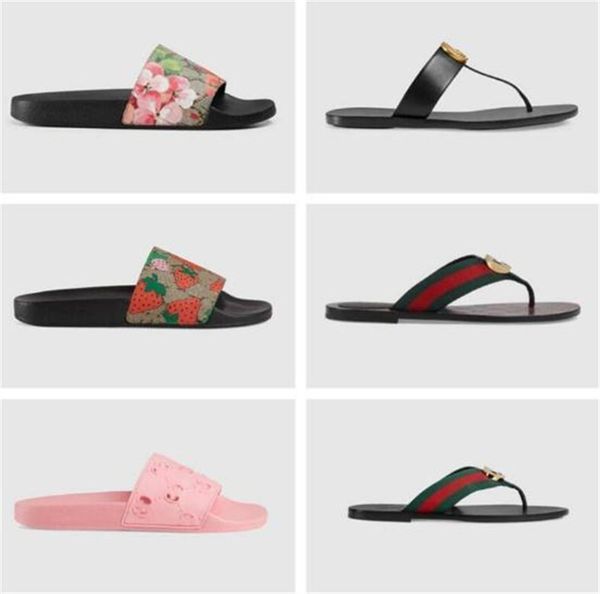 

slipper designer slide summer sandals fashion men beach indoor flat flip flops leather lady women shoes ladies slippers size 35-45 with box, Black