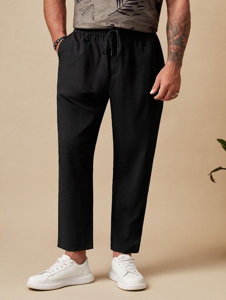 

extended sizes men drawstring waist tapered pants 60ii#, Black