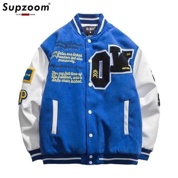 

arrival rib sleeve embroidery brand clothing bomber jacket men baseball cotton mens loose casual bread fashion coat w220816, Black;brown